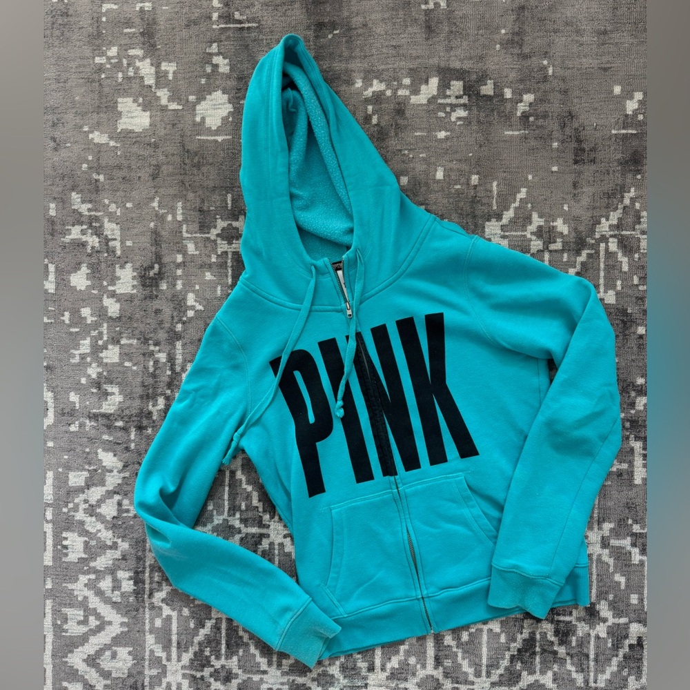 GUC S Victoria’s Secret PINK Logo Print Turquoise Green Blue Hoodie Vintage 00s
